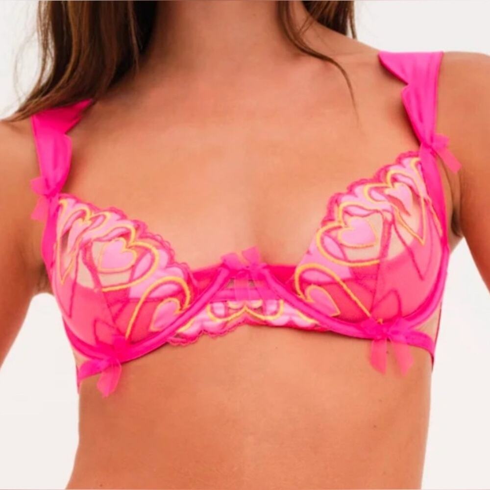 For Love & Lemons Graphic Hearts Bra NWT XXS
